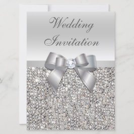 Grote Bruiloft Faux Zilver Sequins Bow Uitnodiging