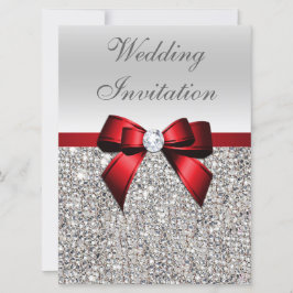 Grote Bruiloft Faux Zilver Sequins Rode Boog Kaart