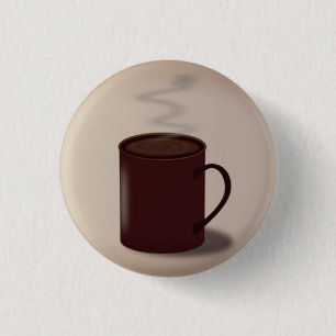 Grote bruine beker van hete chocolade moderne ronde button 3,2 cm