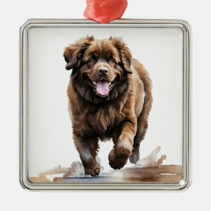 GROTE BRUINE NEWFOUNDLAND HOND METALEN ORNAMENT