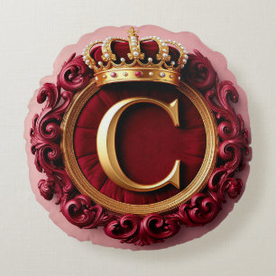 Grote C-monogram op rode fluwelen achtergrond Rond Kussen