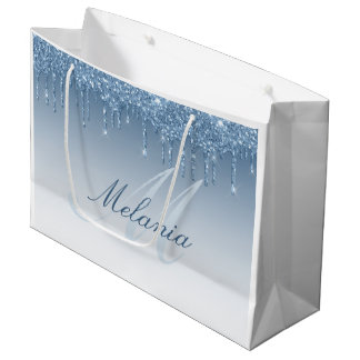 grote cadeautas met blauwe glitters monogram