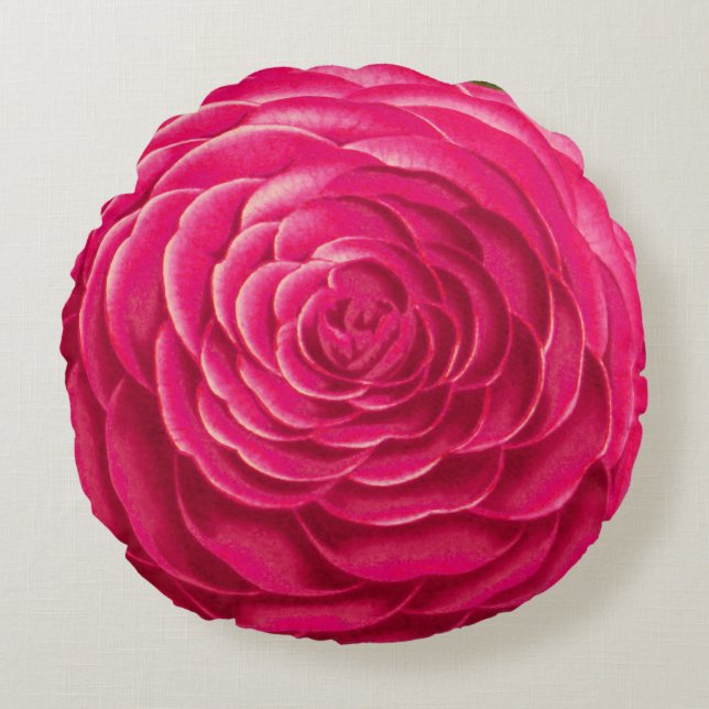 Grote Camellia Blossom, Fuchsia Pink Rond Kussen (Voorkant)