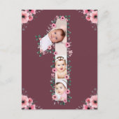 Grote collage met 1e verjaardagsfoto Roze bloemenm Briefkaart (Voorkant)