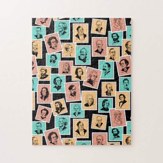 Grote componisten op postzegels, driekleurenpatroo legpuzzel (Verticaal)