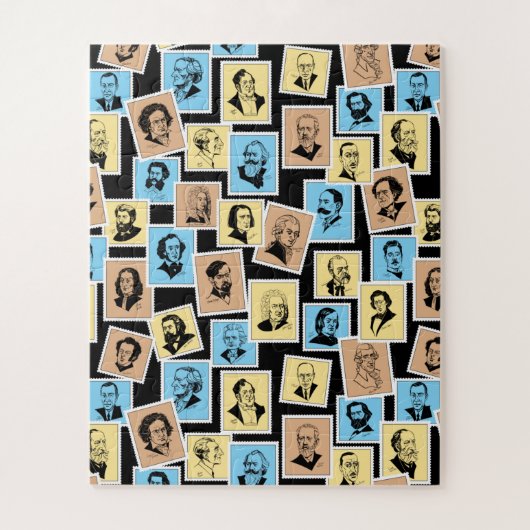 Grote componisten op postzegels, driekleurpatroon  legpuzzel (Verticaal)