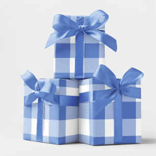 Grote Cornflower Blue en witte gingham Cadeaupapier