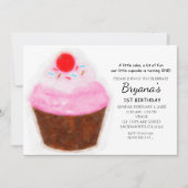 Grote Cupcake & Cherry Waterverf Feestuitnodiginge Kaart (Voorkant)