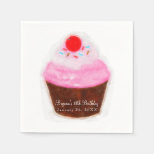 Grote Cupcake & Kers Watercolor Feestje Servetten