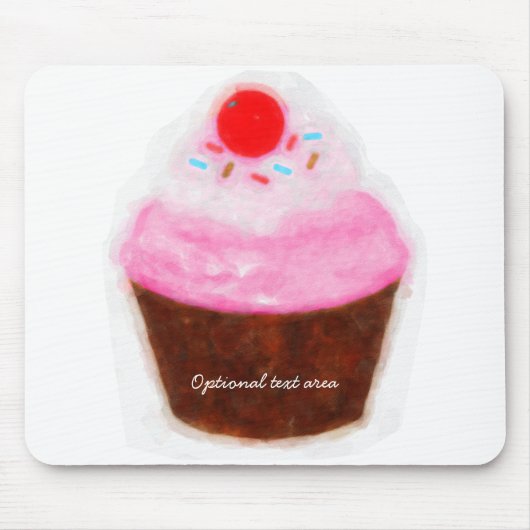 Grote Cupcake & Kers Waterverf Persoonlijk Muismat (Voorkant)