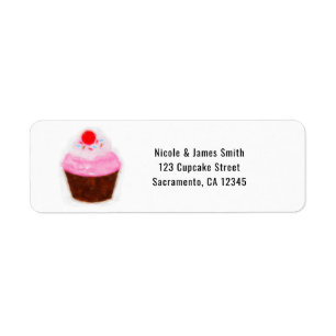 Grote Cupcake & Kers Waterverf Uitnodiging voor Fe Etiket