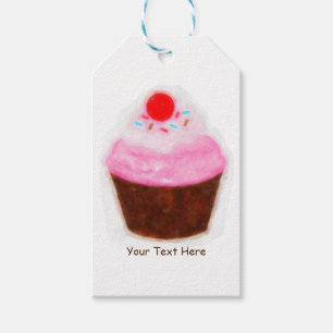 Grote Cupcake & Kersje Waterverf Feest Favor Cadeaulabel