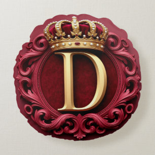 Grote D-monogram op rode fluweel Rond Kussen