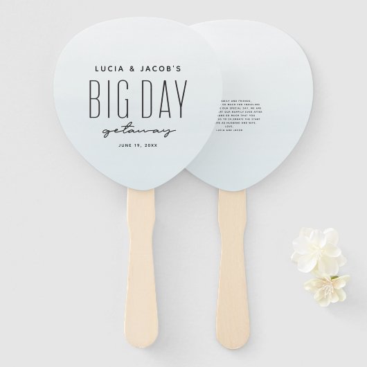 Grote dag in de oceaan, blauwe bestemming bruiloft handwaaier (Voorkant en achterkant)