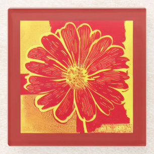 Grote Daisy Aster in rood, geel en saffraan Glazen Onderzetter