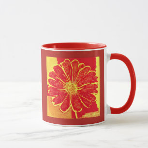 Grote Daisy Aster in rood, geel en saffraan Mok