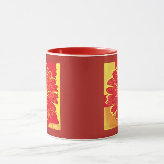 Grote Daisy Aster in rood, geel en saffraan Mok (Midden)