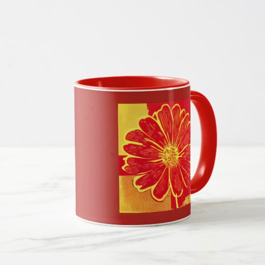 Grote Daisy Aster in rood, geel en saffraan Mok (Voorkant rechts)