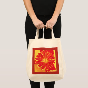 Grote Daisy Aster in rood, geel en saffraan Tote Bag