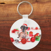 Grote Dane Hond met Kerstmis Ornamenten Cadeaus Sleutelhanger (Voorkant)