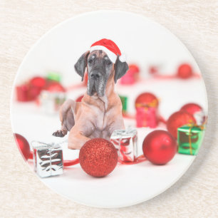 Grote Dane Hond met Kerstmis Ornamenten Cadeaus Zandsteen Onderzetter