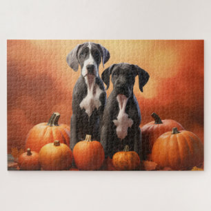 Grote Dane Puppy Herfst Plezier Pompoen Legpuzzel