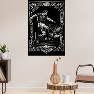 Grote Deco-stijl Rugby-kunstprint Poster
