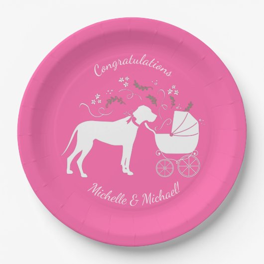 Grote Deen Baby shower Dog Puppy Papieren Bordje (Voorkant)