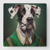 Grote Deen Dog in St. Patrick's Day Dress Vierkante Klok (Voorkant)