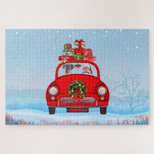 Grote deen-hond in de auto met de kerstman legpuzzel