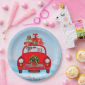 Grote deen-hond in de auto met de kerstman papieren bordje (Feest)