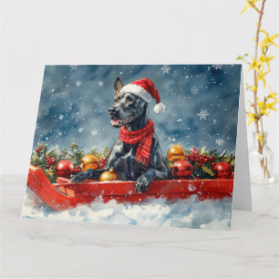 Grote Deen Hond In Sledge Laat Het Sneeuw Kerstmis Kaart