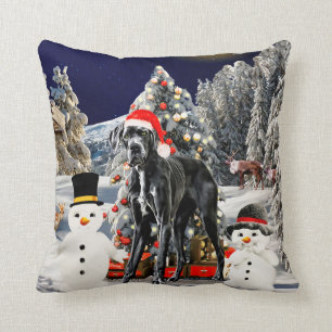 Grote Deen Hond In Sneeuw Kerstmis Pet Lichten Kussen