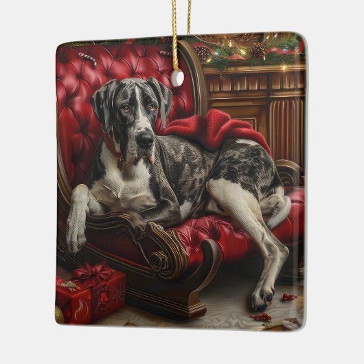 Grote Deen Hond Kerstfeest Keramisch Ornament (Links)