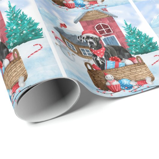 Grote deen-hond op sneeuwkerst, bruidegom P Cadeaupapier (Rol Hoek)