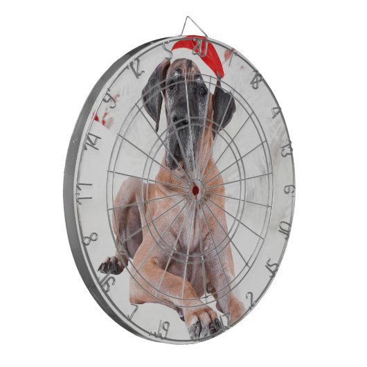 Grote Deen Hond Pet Vrolijk Kerstfeest Dartbord (Voorkant Links)
