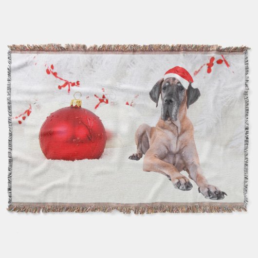 Grote Deen Hond Pet Vrolijk Kerstmis Rood Ornament Deken (Voorkant)