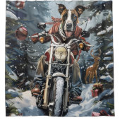 Grote Deen Hond Rijden Motorfiets Kerstmis Douchegordijn (Voorkant)
