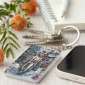 Grote Deen Hond Rijden Motorfiets Kerstmis Sleutelhanger (Voorkant Rechts)