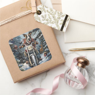 Grote Deen Hond Rijden Motorfiets Kerstmis Vierkante Sticker