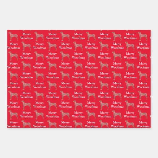 Grote Deen Hond Silhouet Rood Merry Woofmas Inpakpapier Vel (Voorkant)