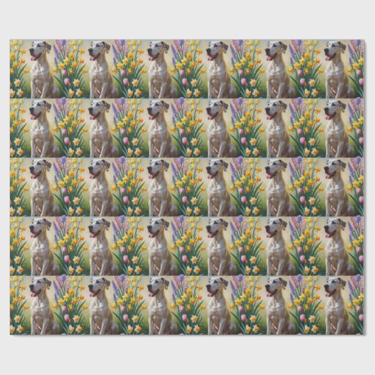 Grote Deen Hond Spring Bloemen Schilderen Cadeaupapier (Vlak)