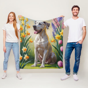 Grote Deen Hond Spring Bloemen Schilderen Fleece Deken