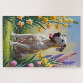 Grote Deen Hond Spring Bloemen Schilderen Legpuzzel (Horizontaal)