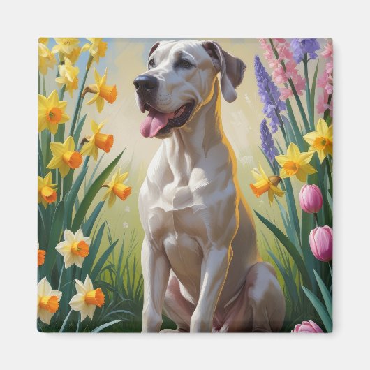 Grote Deen Hond Spring Bloemen Schilderen Magneet (Voorkant)