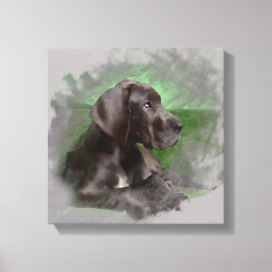 Grote Deen Hond Zittend Waterverf Kunstportret Canvas Afdruk