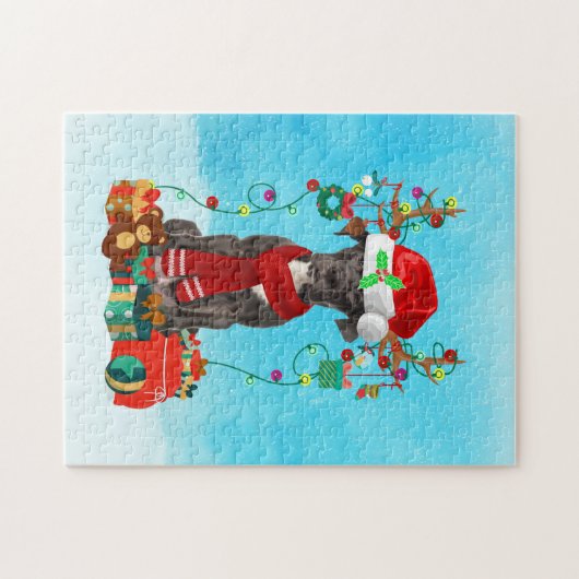 Grote Deen in sneeuw met kerstcadeaus Legpuzzel (Horizontaal)