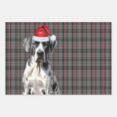 Grote Deen Kersthond Rood Grijs Plaid Inpakpapier Vel (Voorkant 3)