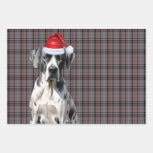 Grote Deen Kersthond Rood Grijs Plaid Inpakpapier Vel (Voorkant 3)