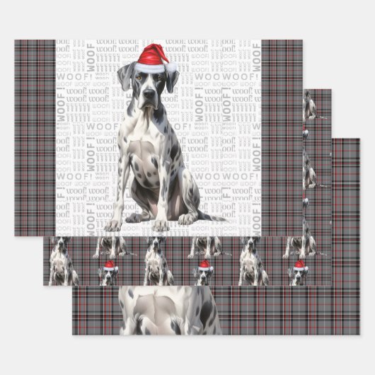 Grote Deen Kersthond Rood Grijs Plaid Inpakpapier Vel (Set)